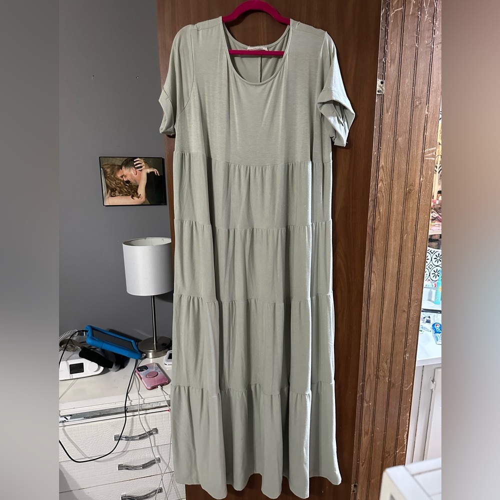 Plus size zenana tiered maxi dress in Sage